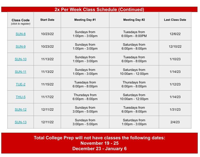 TCP Fall 2022 Class Schedule MCKINNEY (including December classes) pg 2